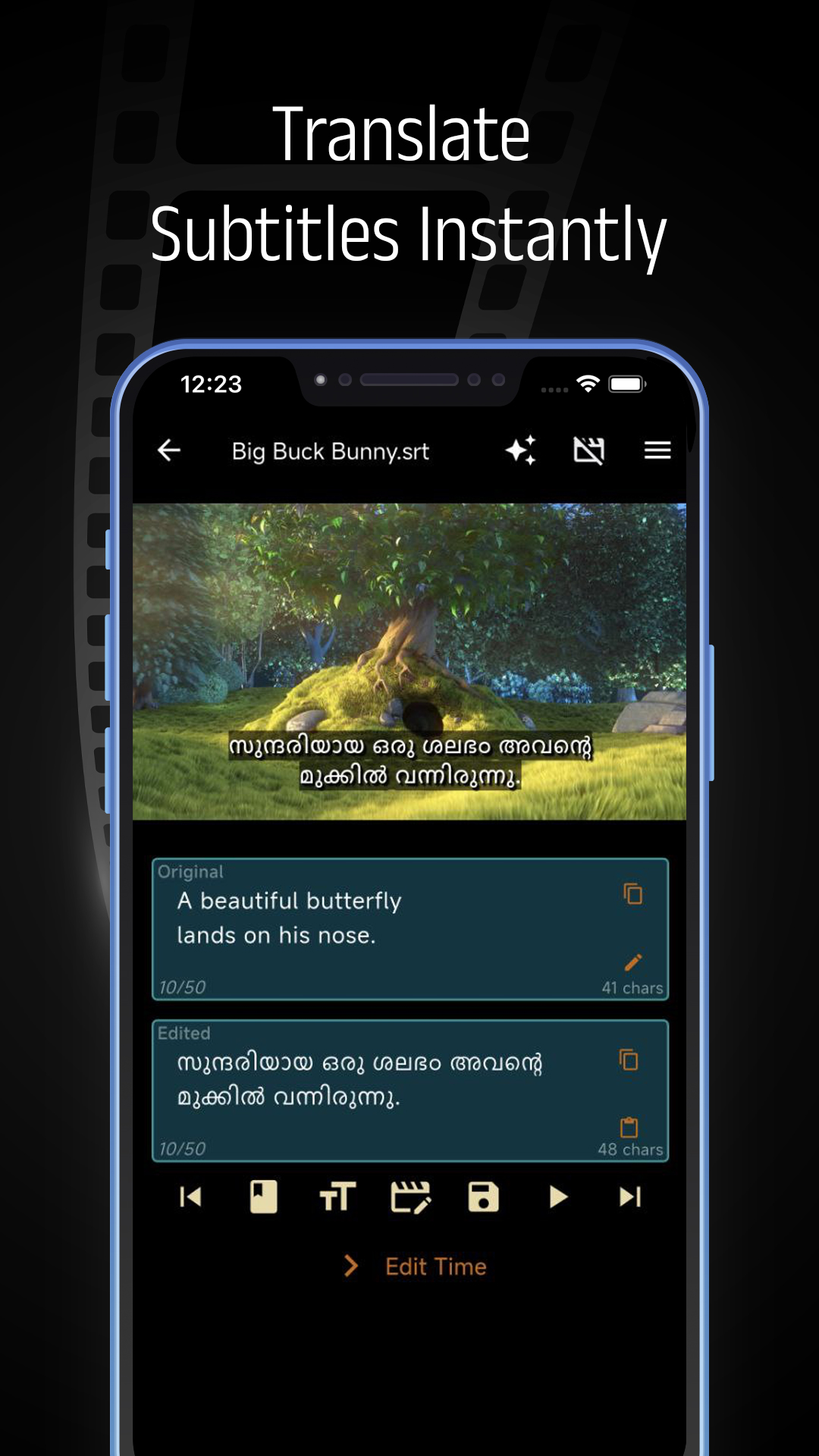 Subtitle Studio - Mobile Edit View